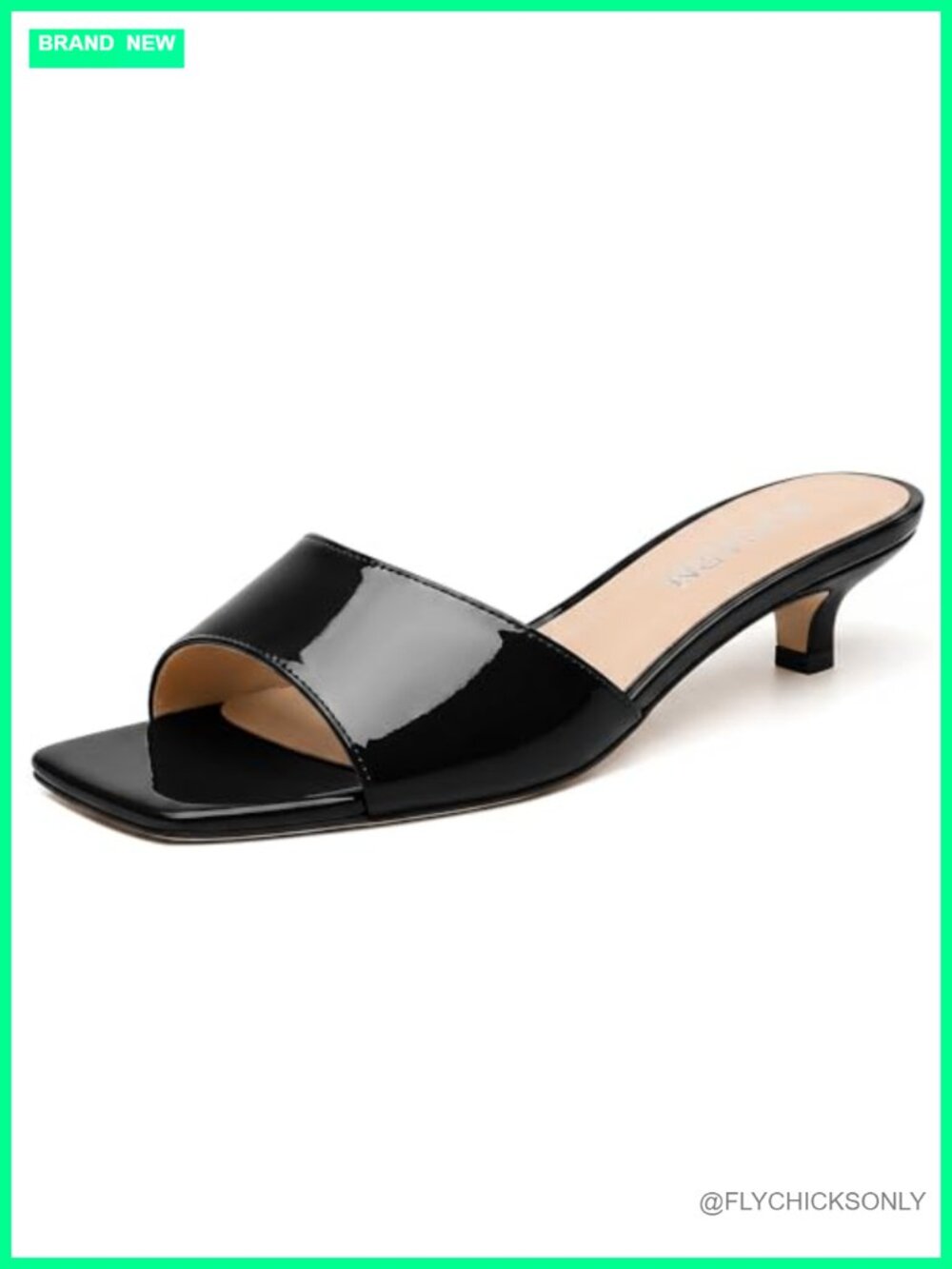 Women's Kitten Heel Slip On Sandals Mules Backless Open Toe Patent
